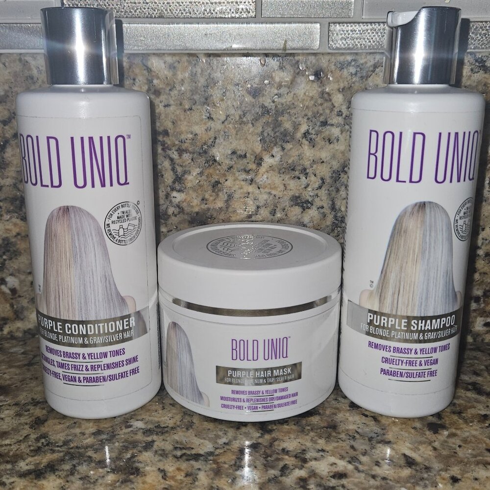 Purple Shampoo, Conditioner & Mask Essentials Bundle. Removes Brassy Yellow Tone